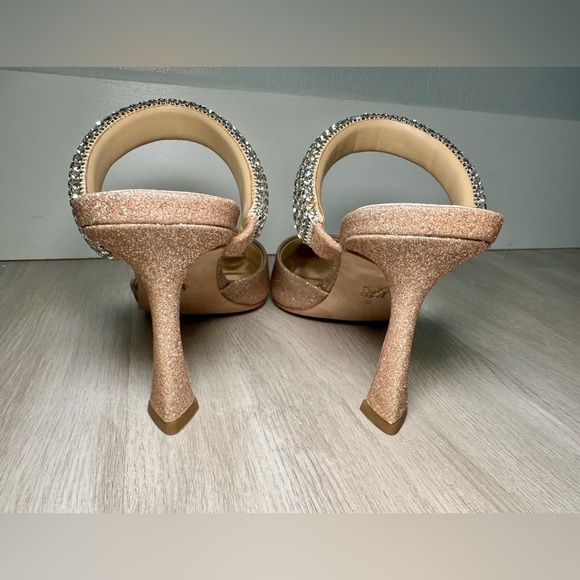 Badgley Mischka Jewel Gold Glitter Jan Strappy Pointed Toe Heels Mule 8 - Picture 9 of 16